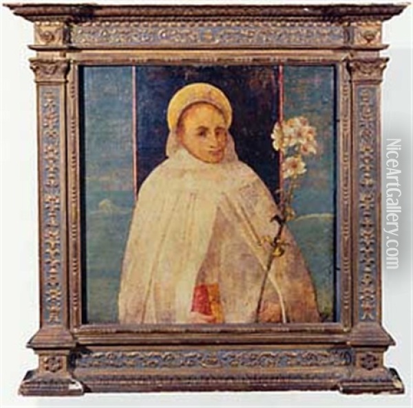 Portrait Of A Saint, Holding A White Lily Oil Painting - Jacopo Bellini