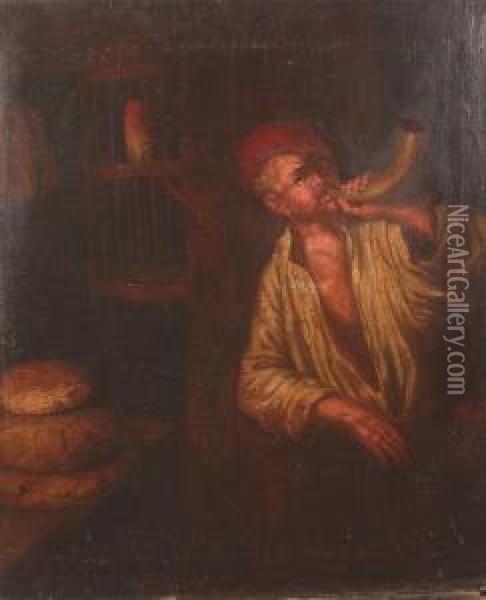 A Baker Blowing His Horn Oil Painting - Bernhard Keil