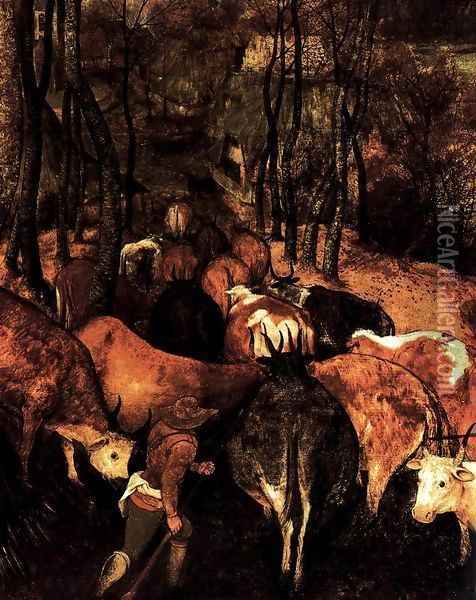 The Return of the Herd (detail) Oil Painting - Pieter the Elder Bruegel