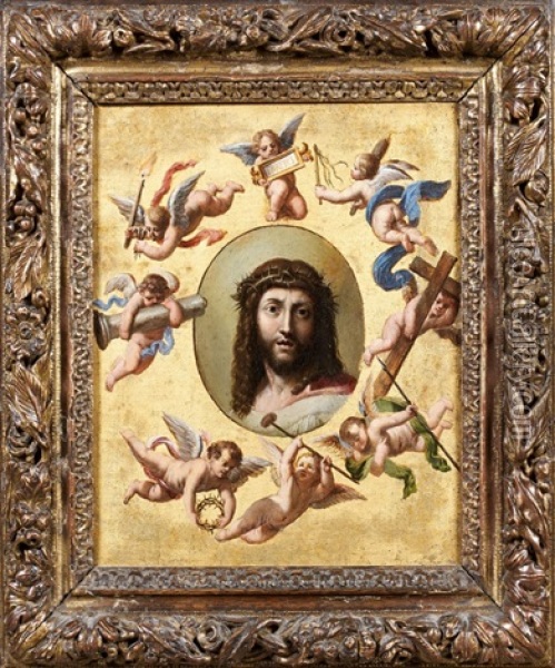 Le Christ Couronne D'epines Entoure D'anges Portant Les Instruments De La Passion Oil Painting - Pierre Mignard the Elder