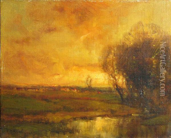 A River Landscape At Sunset Oil Painting - Charles P. Appel