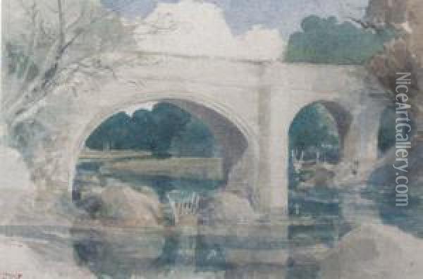 David Crockett : Bridge At Kirkby Landsdale, Signed Oil Painting - Samuel David Colkett