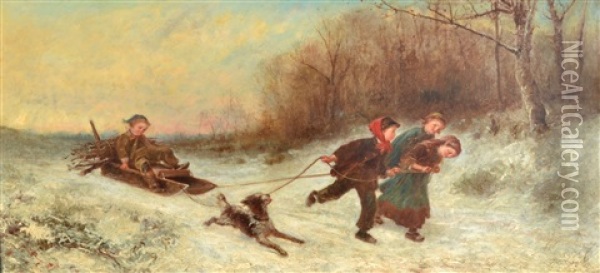 Children Gathering Winter Fuel Oil Painting - James Crawford Thom