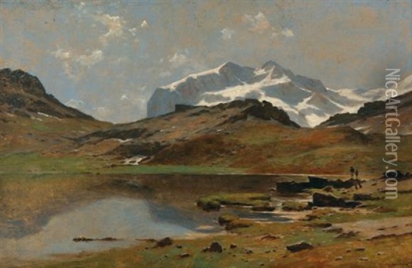 Lac De Montagne Anime A Arolla Oil Painting - Gustave Castan