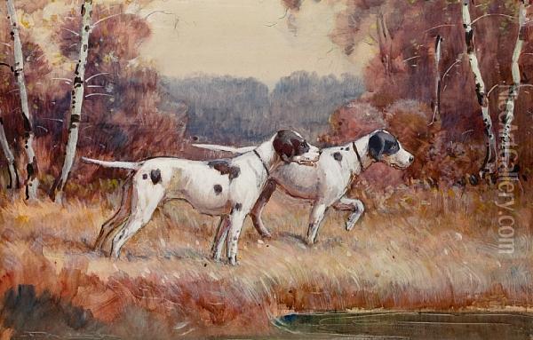 Pointers In A Landscape Oil Painting - Frederick Mortimer Lamb
