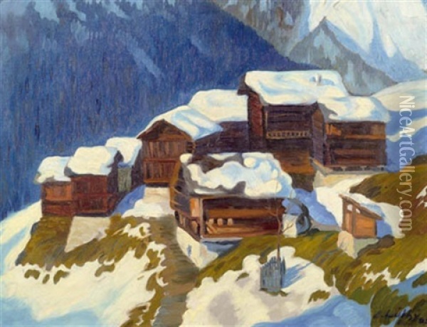 Walliser Berglandschaft Oil Painting - Oscar Wilhelm Luethy