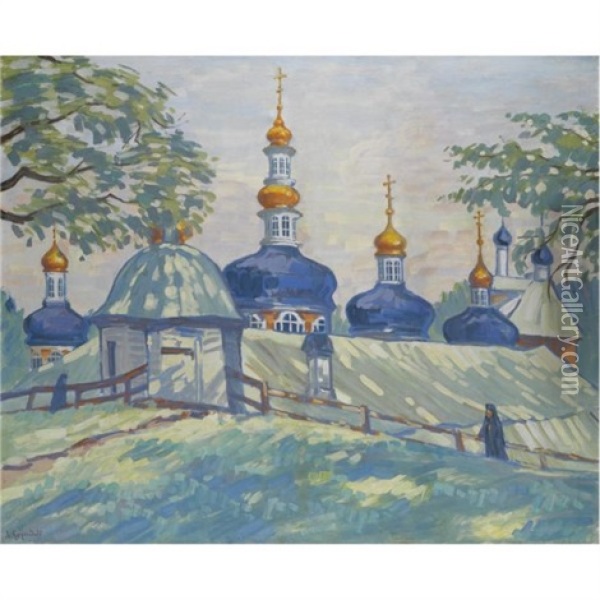 Call To Vespers At Kiev-pechersk Monastery Oil Painting - Anatoly Dmitrievich Kaigorodov