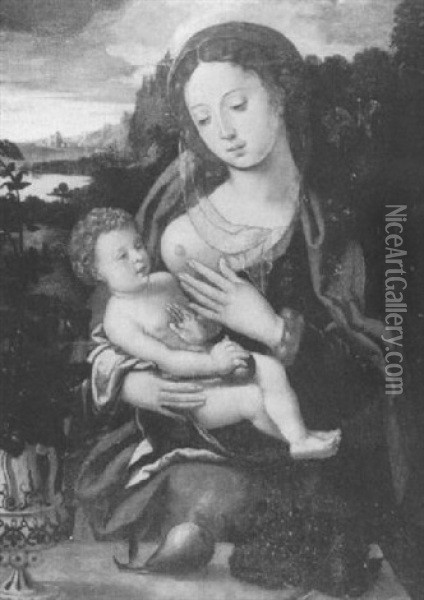 Madonna And Child In A Landscape Oil Painting - Pieter Coecke van Aelst the Elder