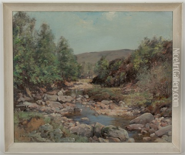 Downstream, View Of A River Keeper's Hut Oil Painting - Joseph Morris Henderson