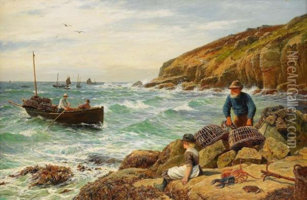 Fiskare Vid Klippig Kust Oil Painting - William Henry Borrow