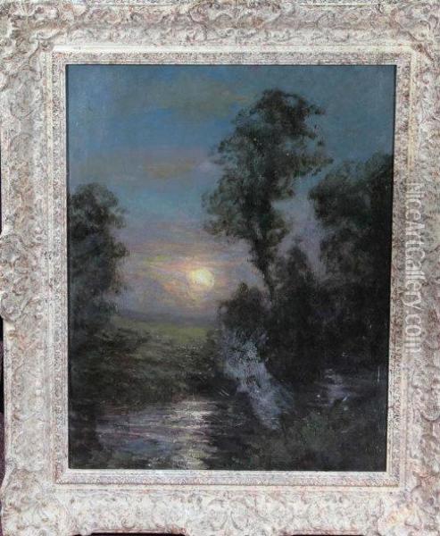 Moonrise Over A River Oil Painting - John Falconar Slater