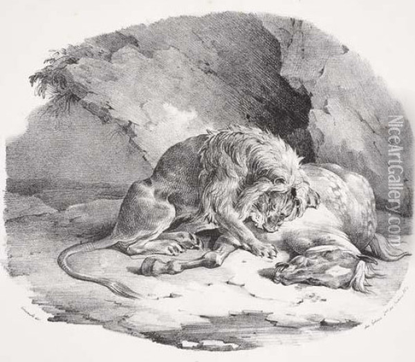 Cheval Devore Par Un Lion Oil Painting - Theodore Gericault