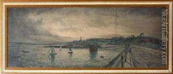 A View Of Tynemouth From The North Pier - Photogravure With Handcolouring Oil Painting - John Falconar Slater