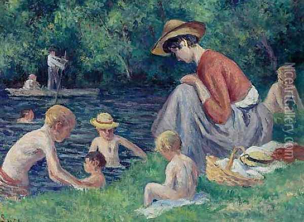 The bathing in the Cure Oil Painting - Maximilien Luce