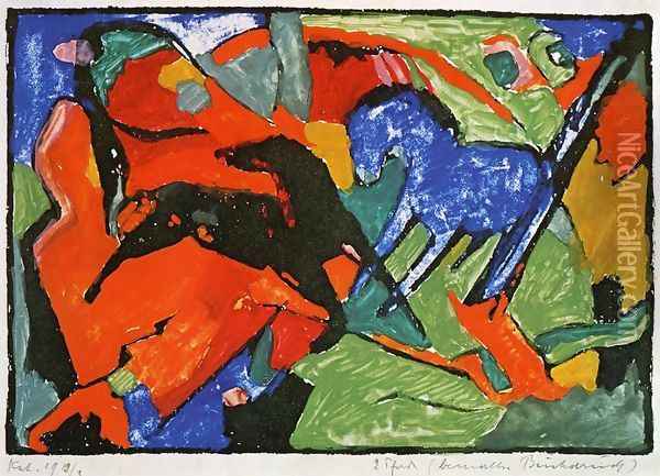 Two Horses Oil Painting - Franz Marc