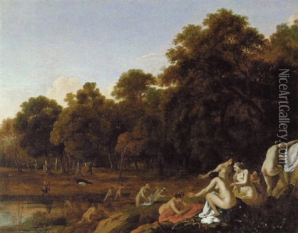 Diana Und Actaon An Einem Weiher Im Walde Oil Painting - Dirck Van Der Lisse
