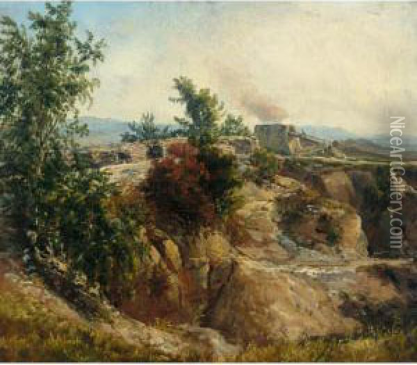 Kalkovn Ved Maxen (chalkpit Near Maxen) Oil Painting - Johan Christian Clausen Dahl