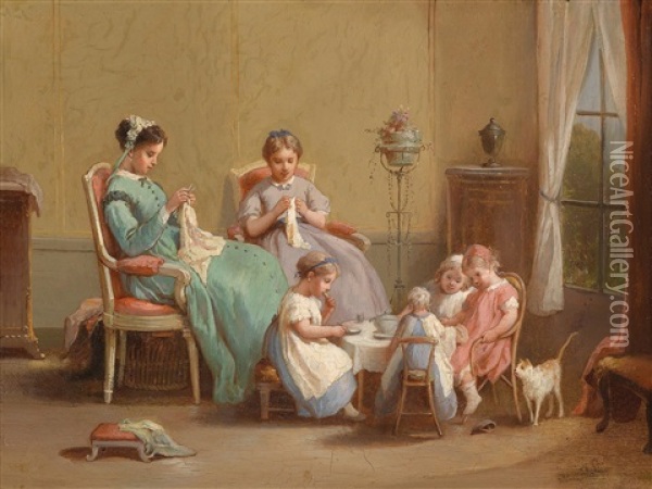 Kinderjause Oil Painting - Francois-Louis Lanfant