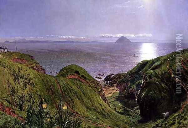 A View of Ailsa Craig and the Isle of Arran, 1860 Oil Painting - William Bell Scott