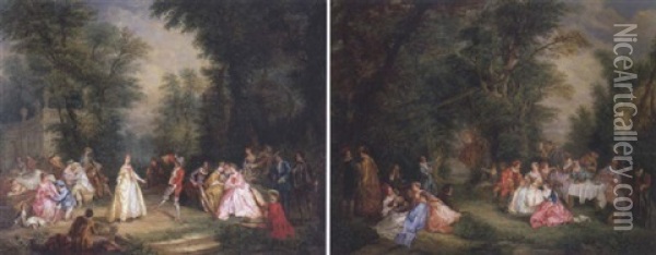 Fete Champetre With A Couple Dancing Oil Painting - Nicolas Lancret