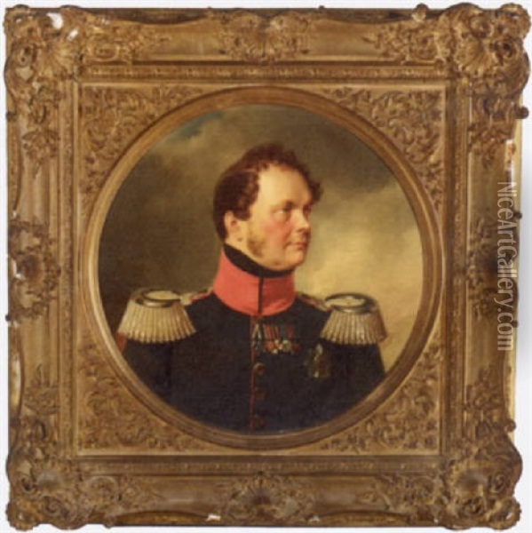 Portrait Of King Friedrich Wilhelm Iv In Military Uniform Oil Painting - Franz Krueger