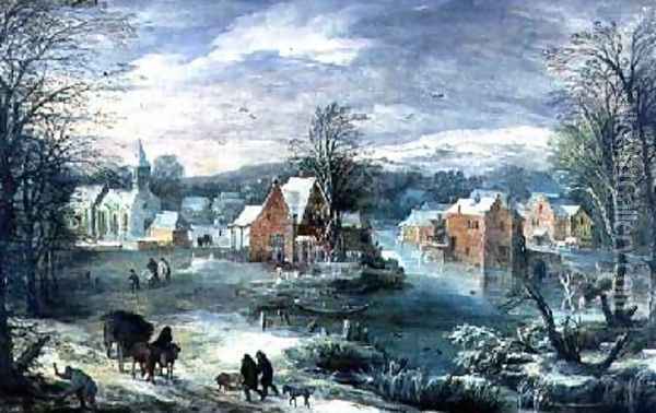 Village Landscape in Winter Oil Painting - Josse de Momper