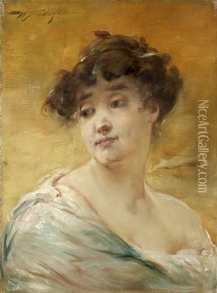 Portrait De Jeune Fille Oil Painting - Walter Shirlaw