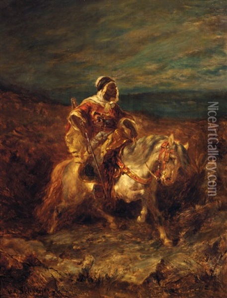 Cavalier Algerien Oil Painting - Adolf Schreyer
