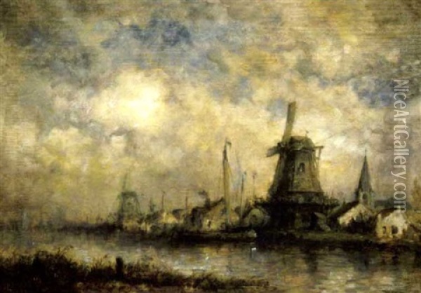 Havenstadje Met Molens Oil Painting - Hendrik Frans (Henri) Schaefels