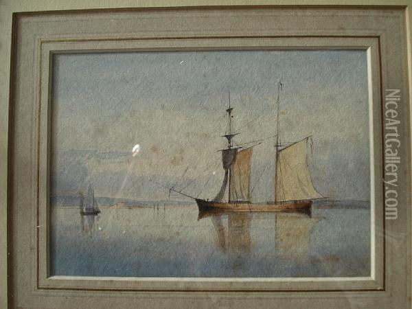 Sailing Vessel Off A Distant Coast Oil Painting - Edward R.W.S Duncan