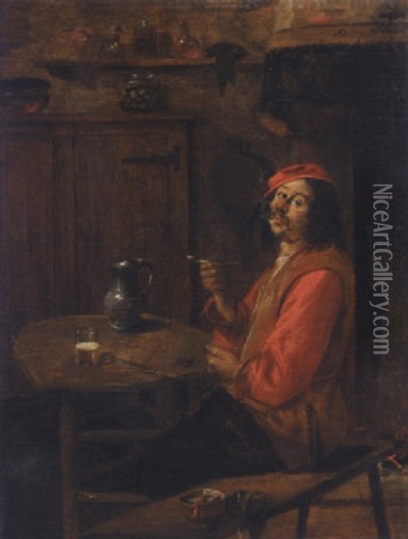 An Interior With A Boor Drinking And Smoking Oil Painting - Abraham Diepraam