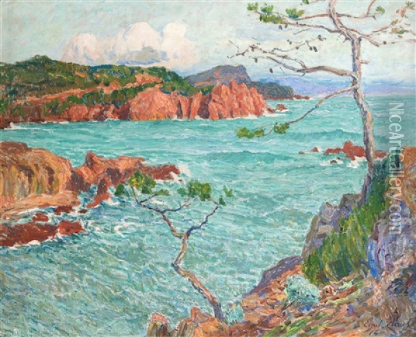 Seascape At The Cote D'azur - Les Trayas (1914) Oil Painting - Emile Claus