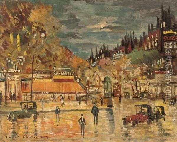 Les Boulevards A Paris La Nuit Oil Painting - Konstantin Alexeievitch Korovin