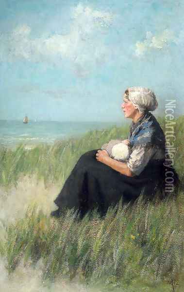Mother and Child in the Dunes Oil Painting - David Adolf Constant Artz