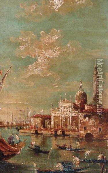 Depicting Gondolas In The Venice Canal Oil Painting - Francesco Guardi