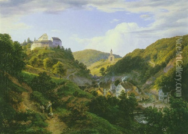 Schlos Schonberg An Der Bergstrase Oil Painting - Johann Heinrich Schilbach