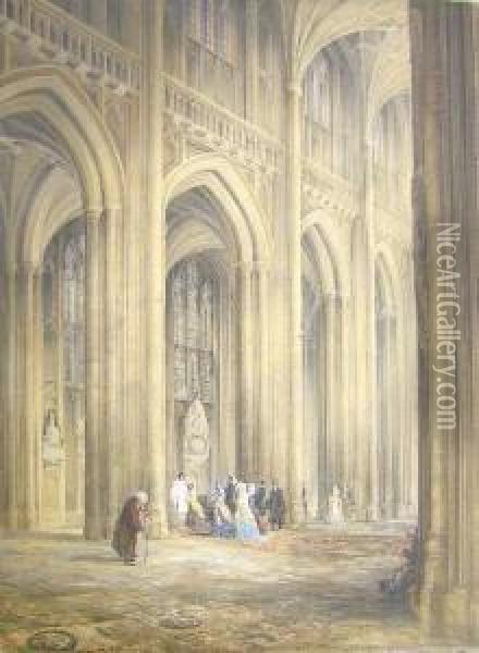 The Christening Of Lord Rosehill In Winchester Cathedral 1843 Oil Painting - George Frederick Prosser