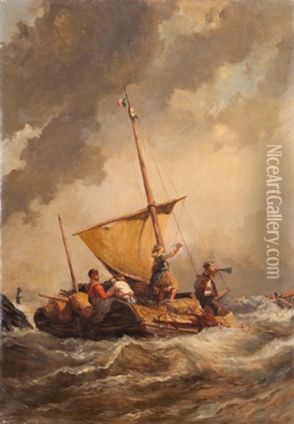 Sturmische See Mit Schiffbruchigen Oil Painting - Louis-Gabriel-Eugene Isabey