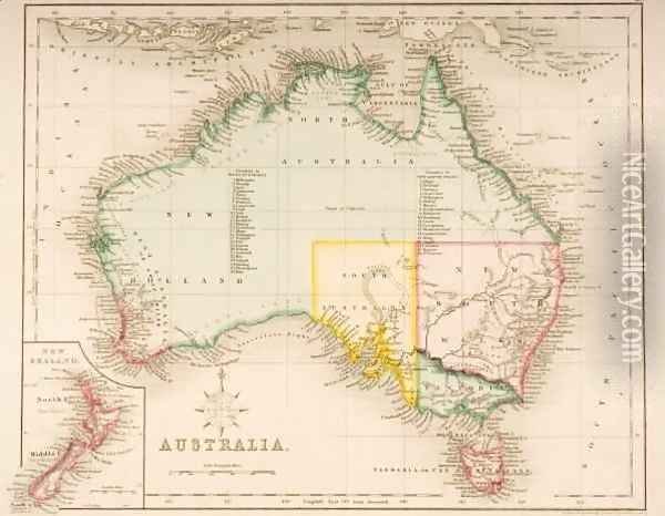 Map of Australia and New Zealand Oil Painting - J. Archer