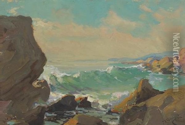 Waves On A Rocky Coast Oil Painting - Franz Arthur Bischoff
