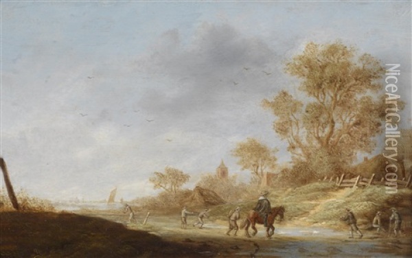 Dunenlandschaft Mit Einem Reiter Und Wanderern Oil Painting - Pieter de Neyn