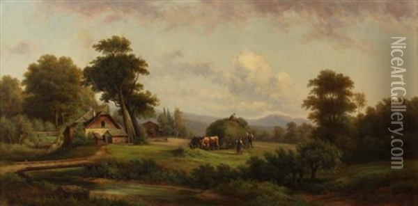 Loading The Hay Wagon Oil Painting - Alexander Nasmyth