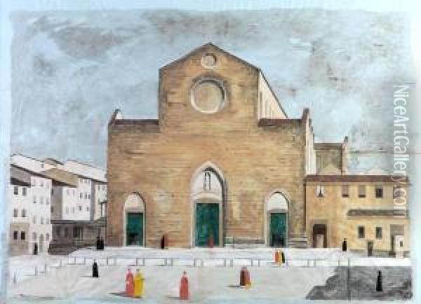 Facciata Antica Della Chiesa Di Santa Croce Oil Painting - Fabio Borbottoni