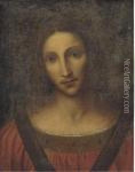 Head Of A Female Saint Oil Painting - Leonardo Da Vinci