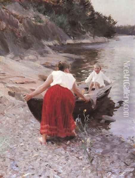 Woman in Red Skirt Oil Painting - Anders Zorn