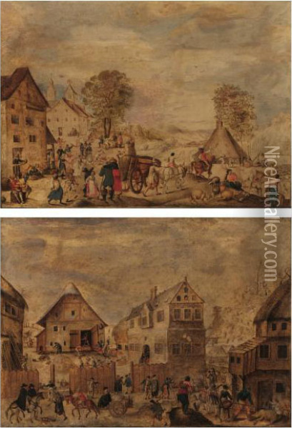 Deux Sce Nes De Village Oil Painting - Hans Bol