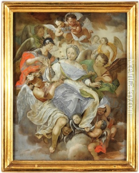 Die Himmelfahrt Der Maria, Begleitet Von Putti Und Engeln Oil Painting - Johann Crescenz Meyer