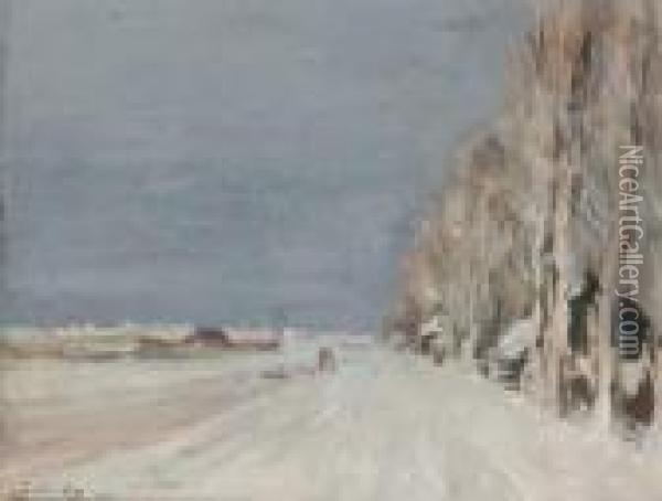 Trees Along A Snowy Lane Oil Painting - Louis Apol