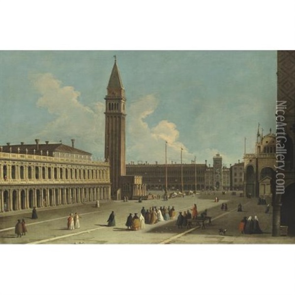 Venice, A View Of The Piazzetta Looking Northwards Across The Piazza San Marco Towards The Torre Dell'orologio Oil Painting - Giovanni Richter