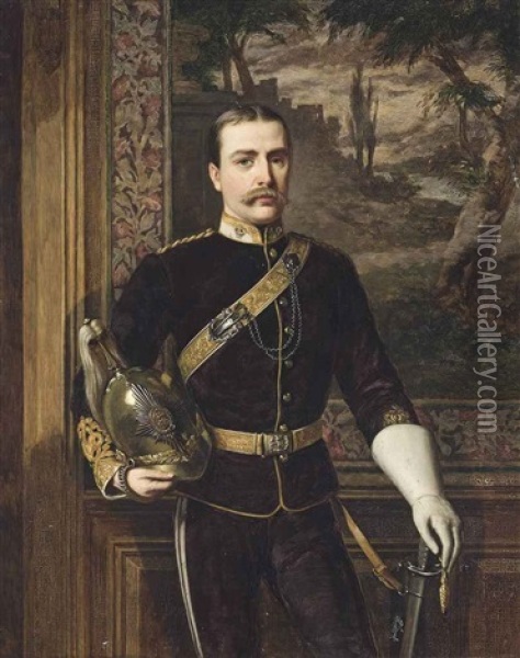 Portrait Of Frederic Carne Rasch (1847-1914), Standing Three-quarter-length, In The Uniform Of The 6th Dragoons Oil Painting - William Maw Egley
